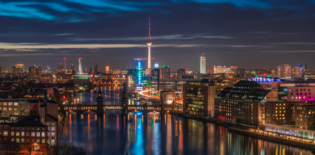 Beautiful night view over Mitte, the busiest district in Berlin. 